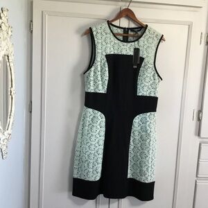 NWT TIBI Mint Green Unconventional Lace Black Wool Midi Dress 10